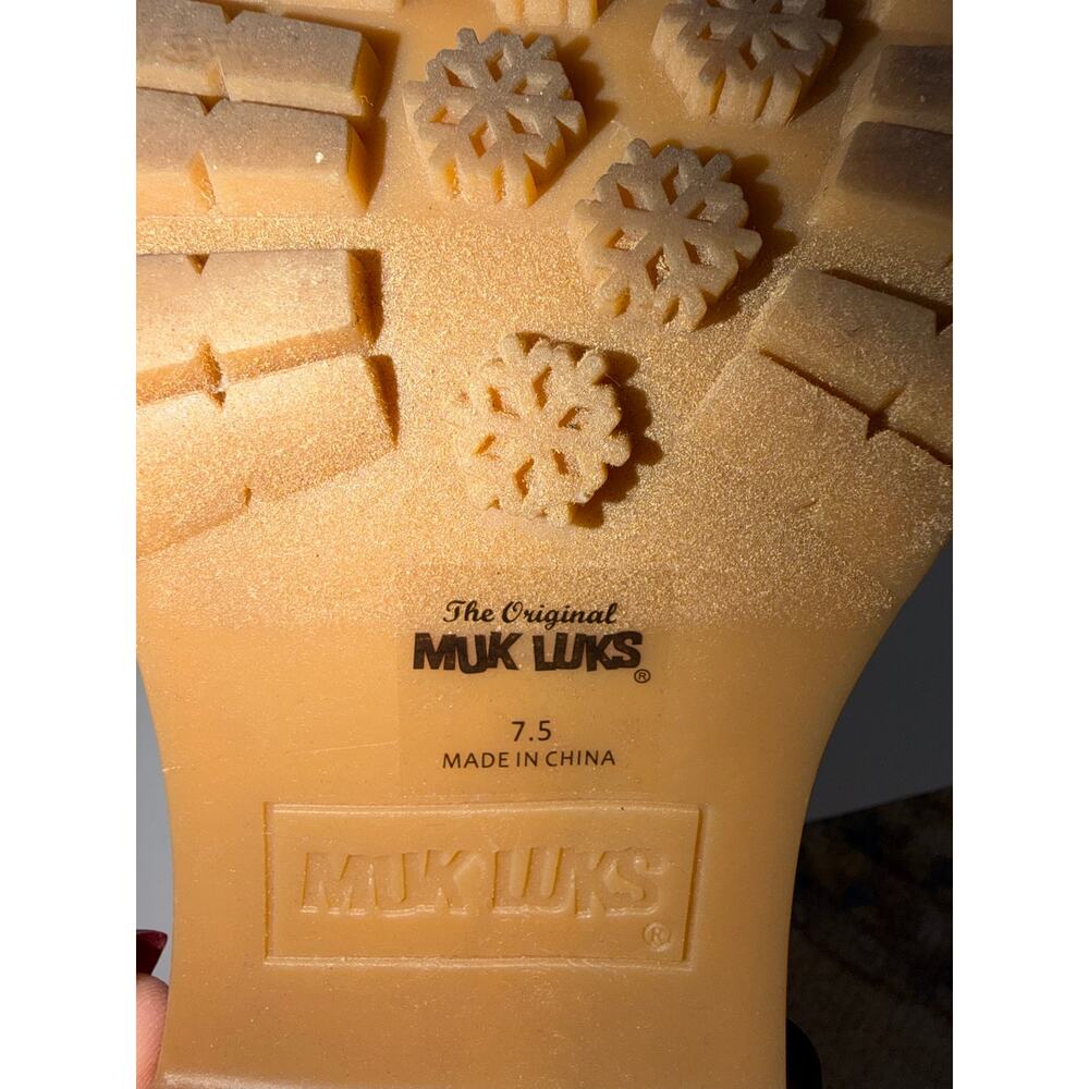 Muk Luks Brown Faux Leather Ankle Booties Size 7.5 Knit Cuff Lug Sole 2.5” Heel - Picture 10 of 11